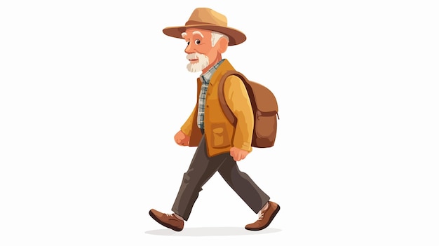 Vector elderly man walking cartoon vector illustration