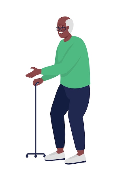 Elderly man walking semi flat color vector character