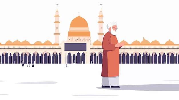 Vector elderly muslim man reflecting mecca ram