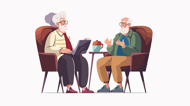 Vector elderly people communicate online technology for seniors connection