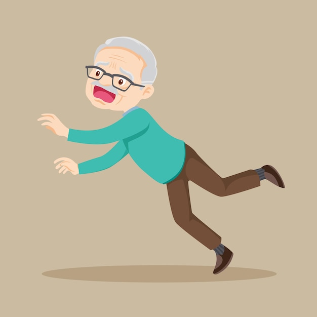 Elderly slip and falling on the wet floor.