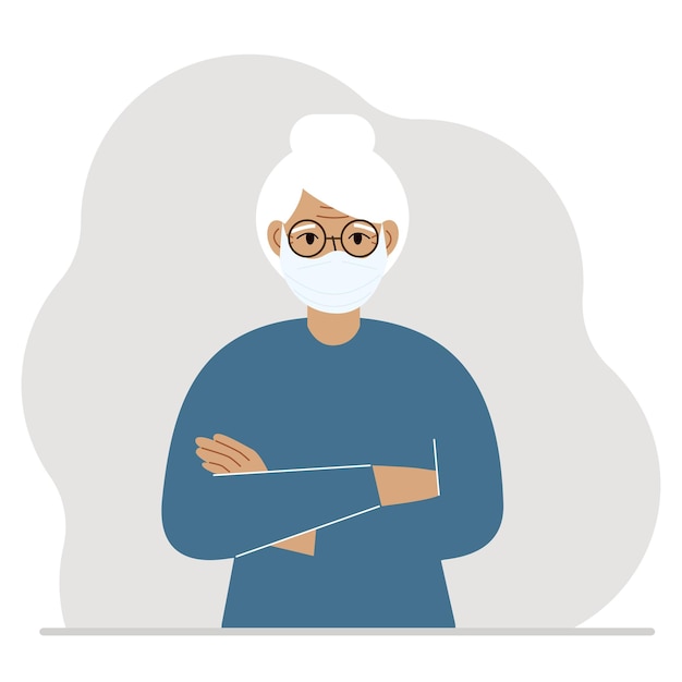 The elderly woman is sad and upset. The arms are crossed over the chest. Vector