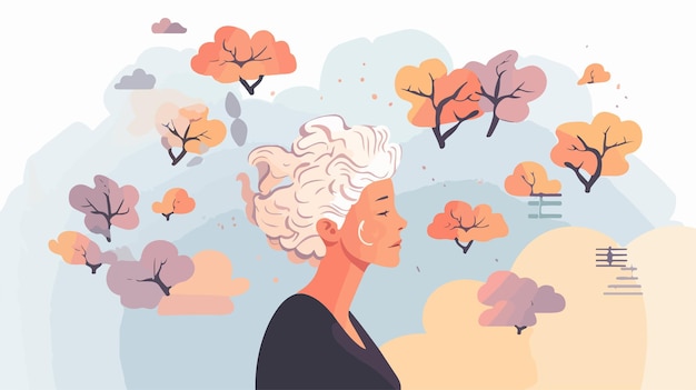 Vector elderly woman lost in thought concept of disorientation