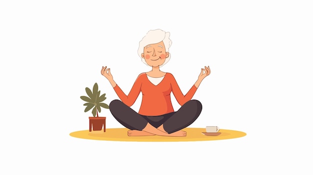 Elderly Woman Practicing Yoga at Home