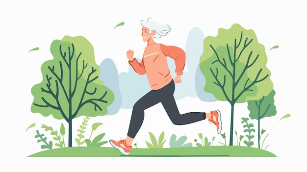 Vector elderly woman running in the park for healthy lifestyle