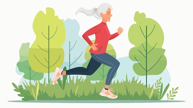 Vector elderly woman running in the park for healthy lifestyle