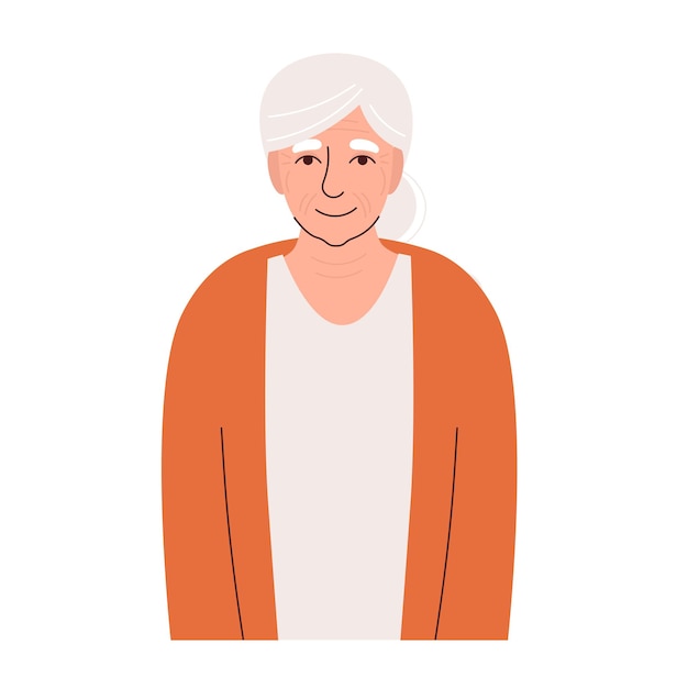 Elderly woman in a tshirt and vest old people avatar portrait flat vector illustration isolated on