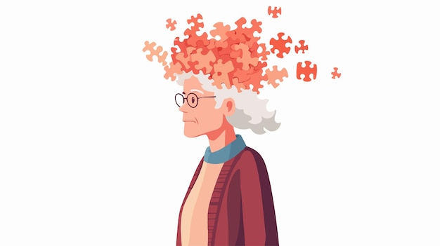 Vector elderly woman with alzheimers disease emotional portrait of pensioner