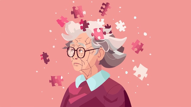 Vector elderly woman with alzheimers disease