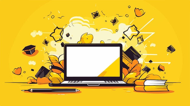 Vector elearning design on yellow background vector illustration