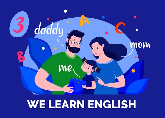 Elearning Internet courses Home schooling English for children Vector flat cartoon illustration for educational site