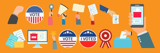 Election elements Voting concept signs Vector illustration Election and democracy campaign Digital or online vote Sign set