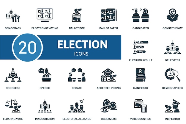 Election set creative icons democracy electronic voting