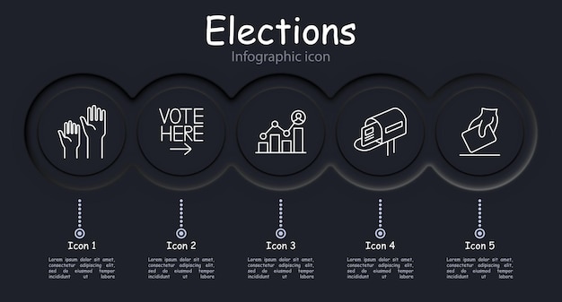 Vector elections set icon candidate voter bible people rights mail vote here rating statistics ballot constitution infographic neomorphism opinions battle voting concept