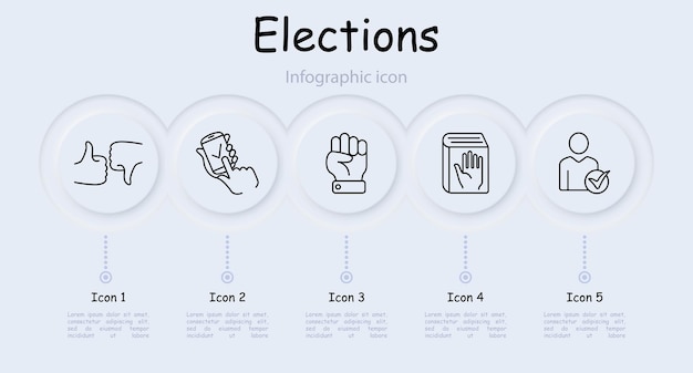 Vector elections set icon infographic candidate voter bible people rights telephone rating statistics ballot fist constitution electronic voting opinions battle voting concept