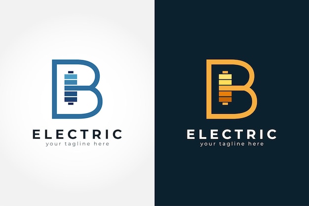 Electric battery Logo, letter B with battery combination, Flat design logo template element