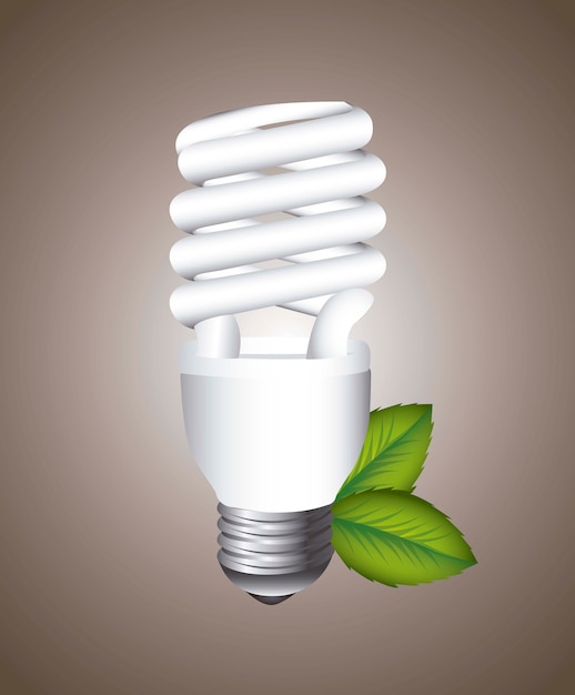 electric bulb with leaves over brown background vector illustration