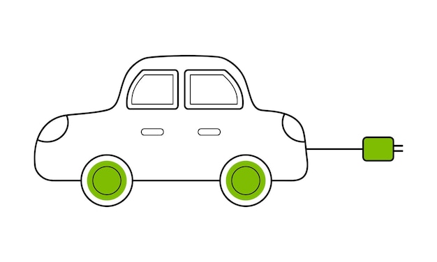 Electric car in doodle style Eco green friendly transportation Line hand drawn icon