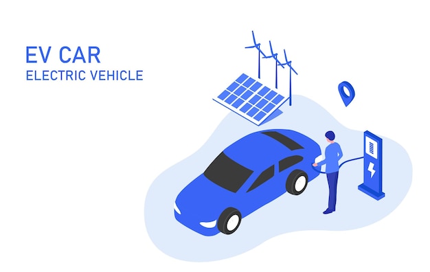 Electric car EV car charging battery at electric charging station Sustainable green energy