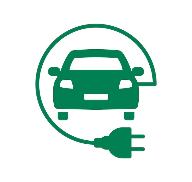 Electric car icon Electric car with plug charging logo EV car Hybrid and electric vehicles