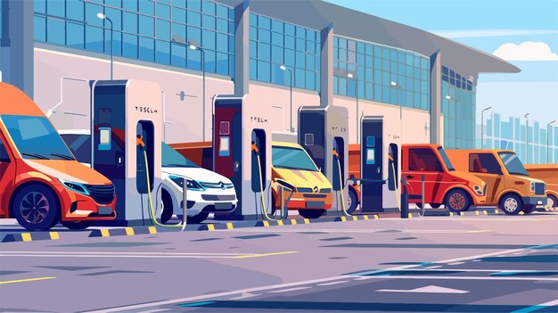 Vector electric cars fleet vector illustration