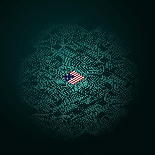 Electric circuit perspective USA green microchip