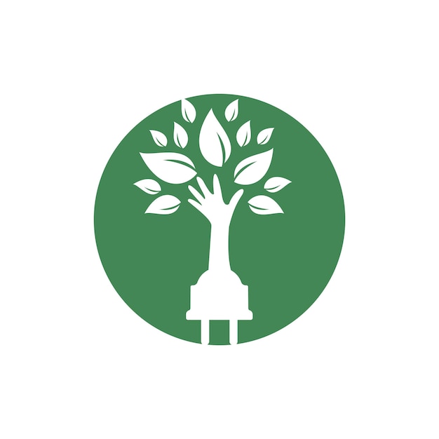 Electric cord and hand tree vector logo design