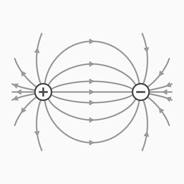 Electric field lines of two equal charges of opposite sign