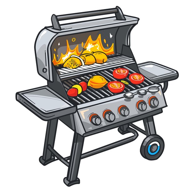 Vector electric grill cartoon isolated on transparent png hd