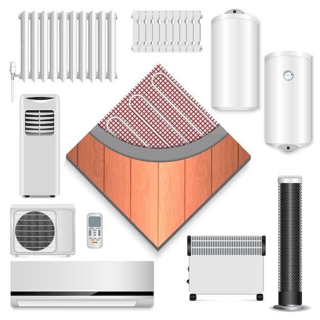 Electric heater icon set