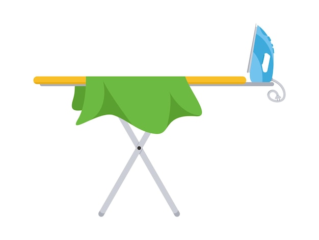 Electric iron and ironing board isolated on background Flat vector illustration