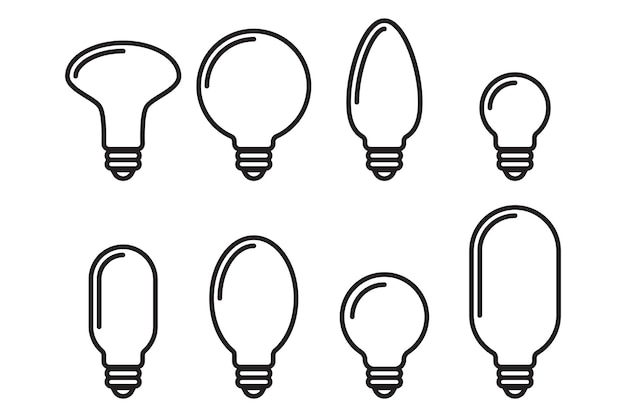 Electric light bulb set icons Electricity lamp symbol Vector illumination sign