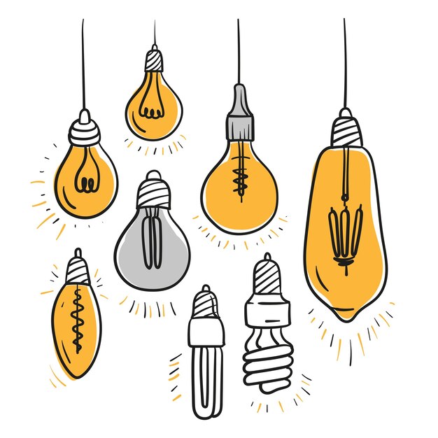 Vector electric light bulbs of various configurations vector drawing by hand