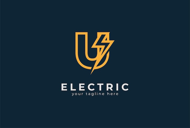 Electric Logo, letter U with thunder bolt combination, electric design logo template