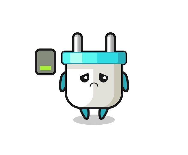 Electric plug mascot character doing a tired gesture