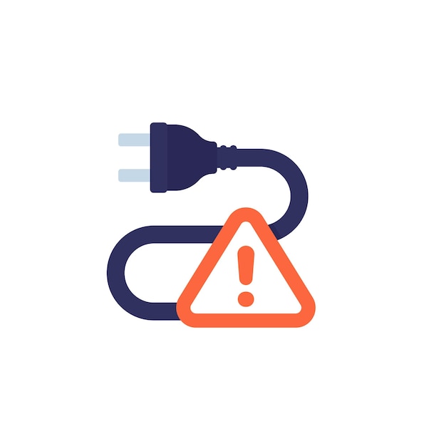 Vector electric plug and warning sign icon on white