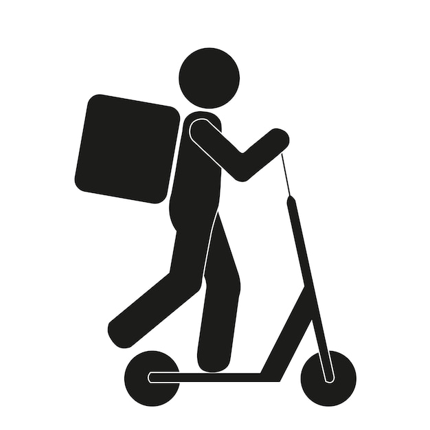 A electric scooter delivery man on a white background with copy space