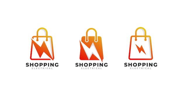 Electric Shop or Fast Shop Logo Shopping Bag Combined with Energy or Lightning Bolt Icon Vector