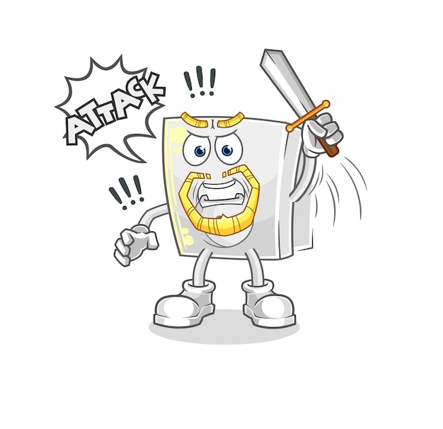 Electric socket knights attack with sword cartoon mascot vector