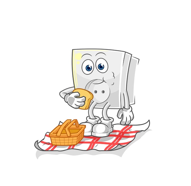 Electric socket on a picnic cartoon cartoon mascot vector