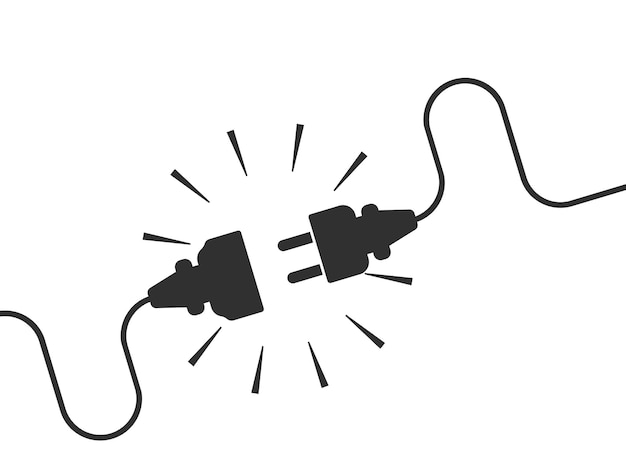 Electric socket with a plug Connection and disconnection concept Concept of 404 error connection Electric plug and outlet socket unplugged Wire cable of energy disconnect stock vector