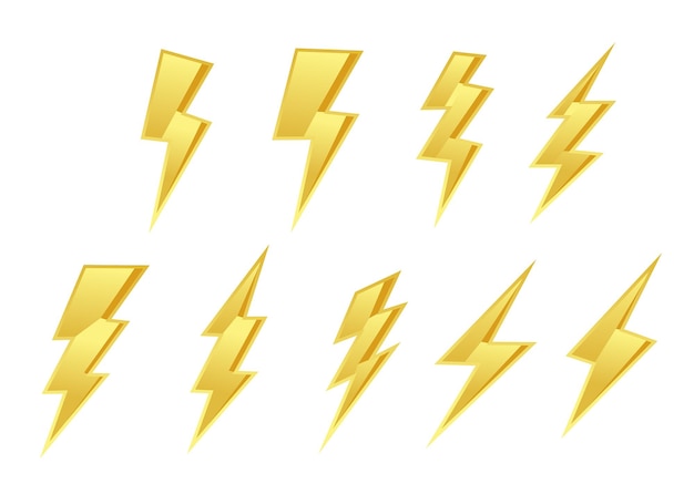 electric thunderbolt lighting flash icon set. golden lightning dangerous symbol.thunderbolt icon