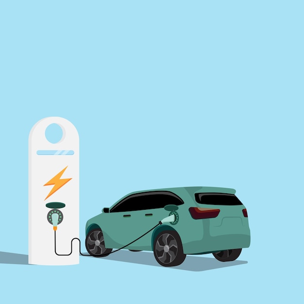 Electric vehicle ev car recharge station concept cartoon