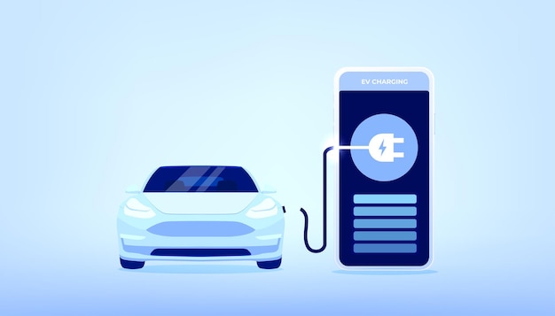 Electric Vehicle Smart app EV charger station application on mobile phone