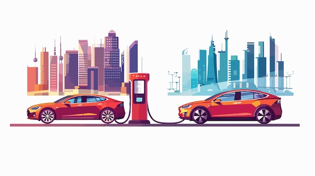 Electric vs Gasoline Cars Comparison Vector Illustration