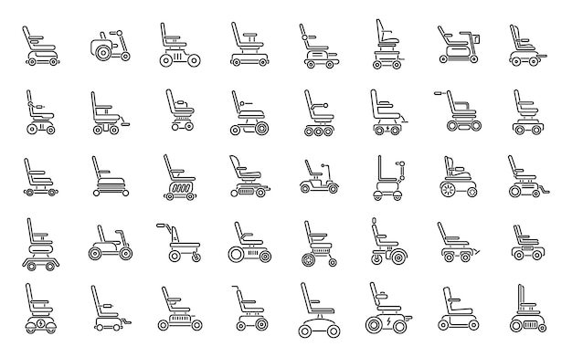 Electric wheelchair icons set outline vector Adult care