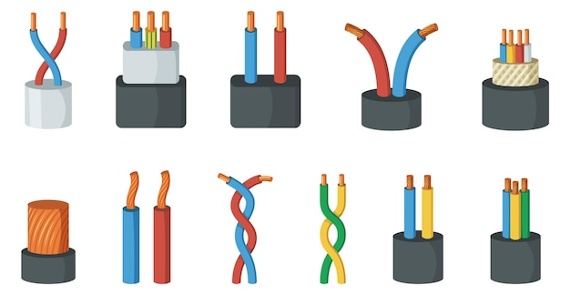 Electric wire connection icon set Cable network element