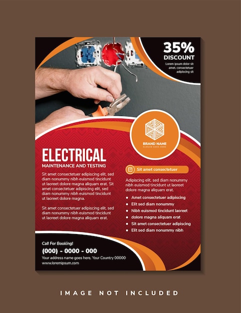 electrical maintenance and testing flyer template design use vertical layout with red gradient