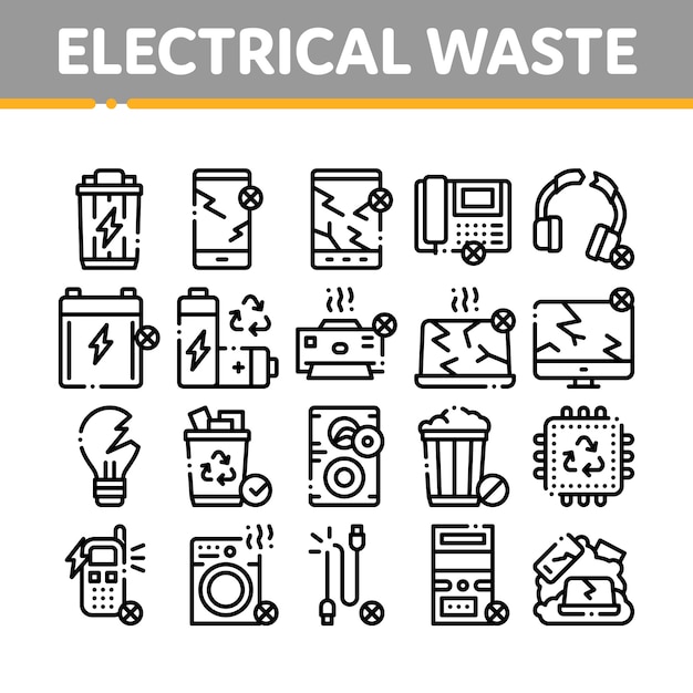 Electrical Waste Tools Collection Icons Set