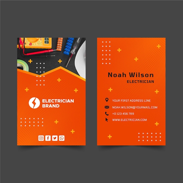 Electrician double-sided vertical business card template